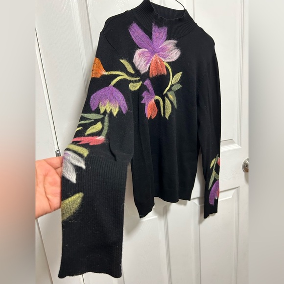 Vintage CABO Floral Embroidered Black Sweater 80s 90s - Picture 2 of 4